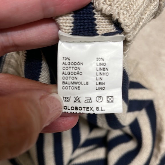 BNWT FINA EJERIQUE COTTON & LINEN SIDE BUTTON STRIPE CREWNECK SWEATER - Picture 7 of 8